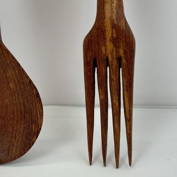 Hand Carved African Wooden Salad Server Spoon Fork Set Kenya A Leo Product - Picture 5 of 13